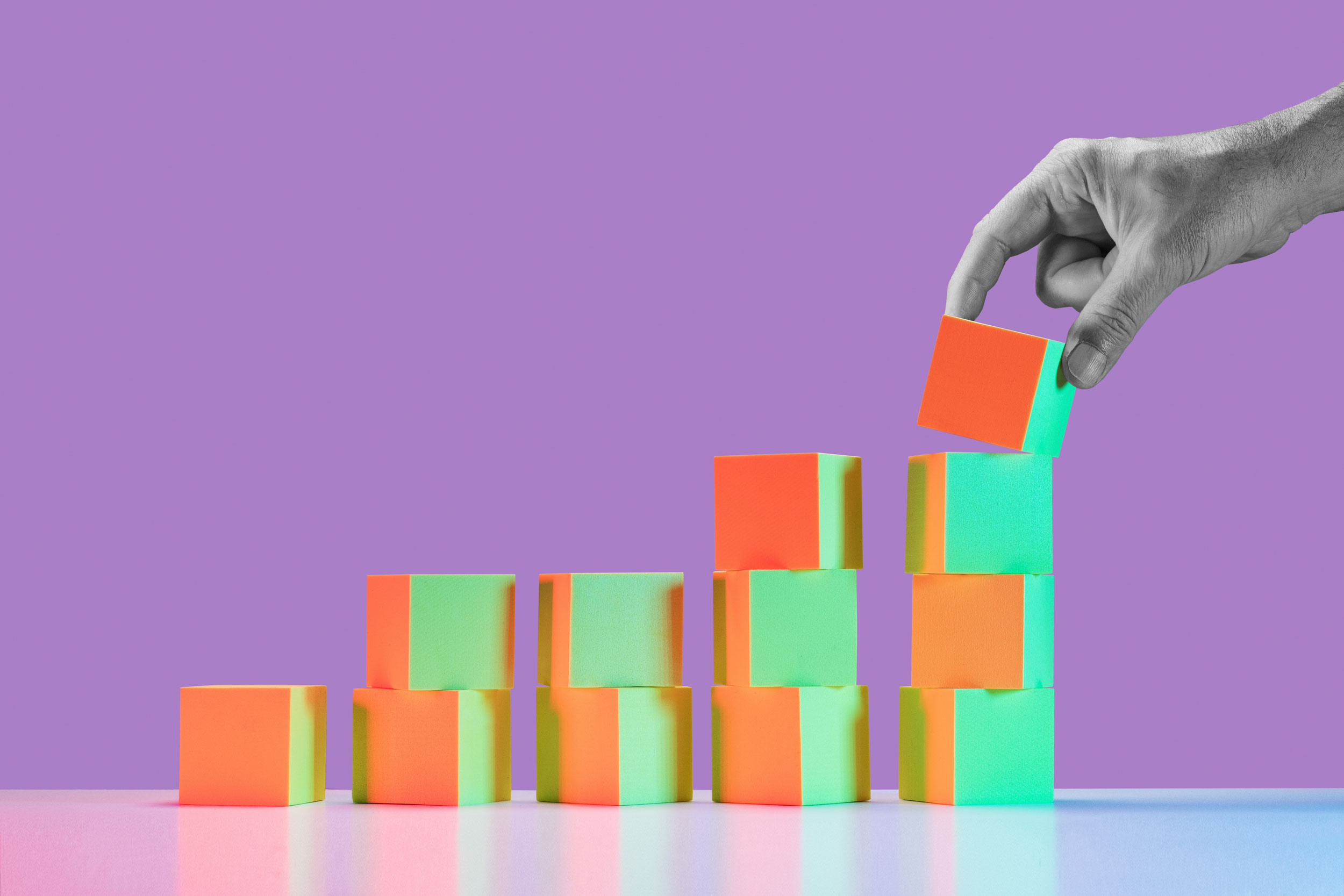 Building blocks growth concept, representing narrative-driven website headlines