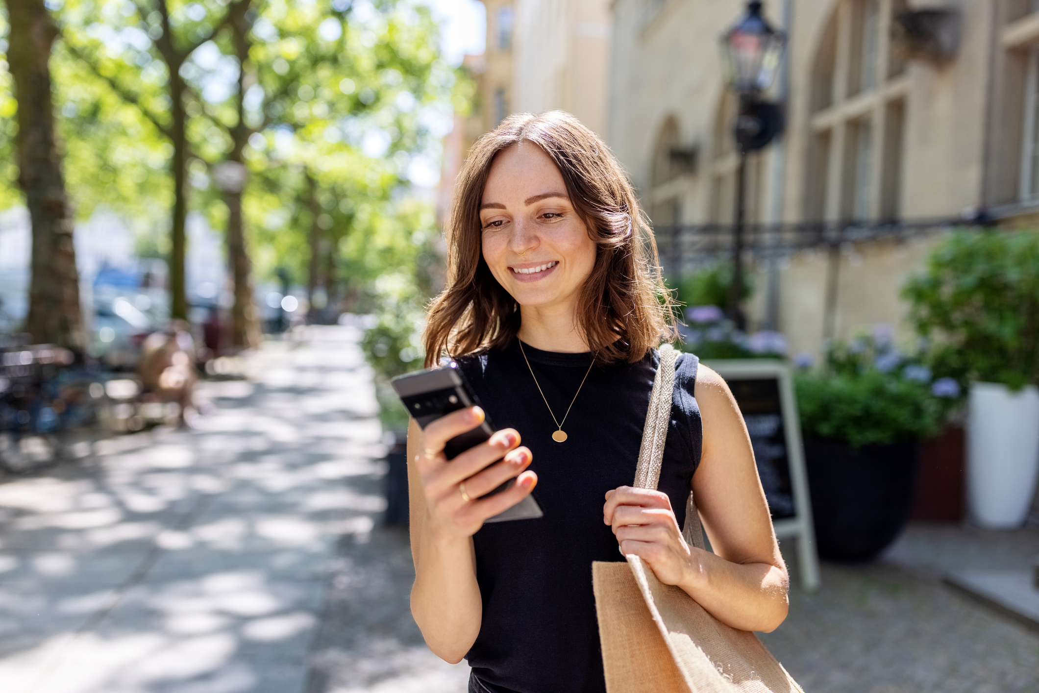 Person reading client reviews on a device