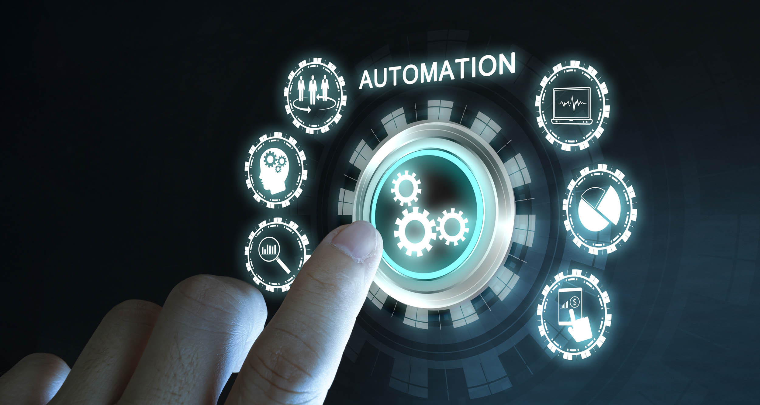 Business automation graphic, representing scaling client relationships with AI