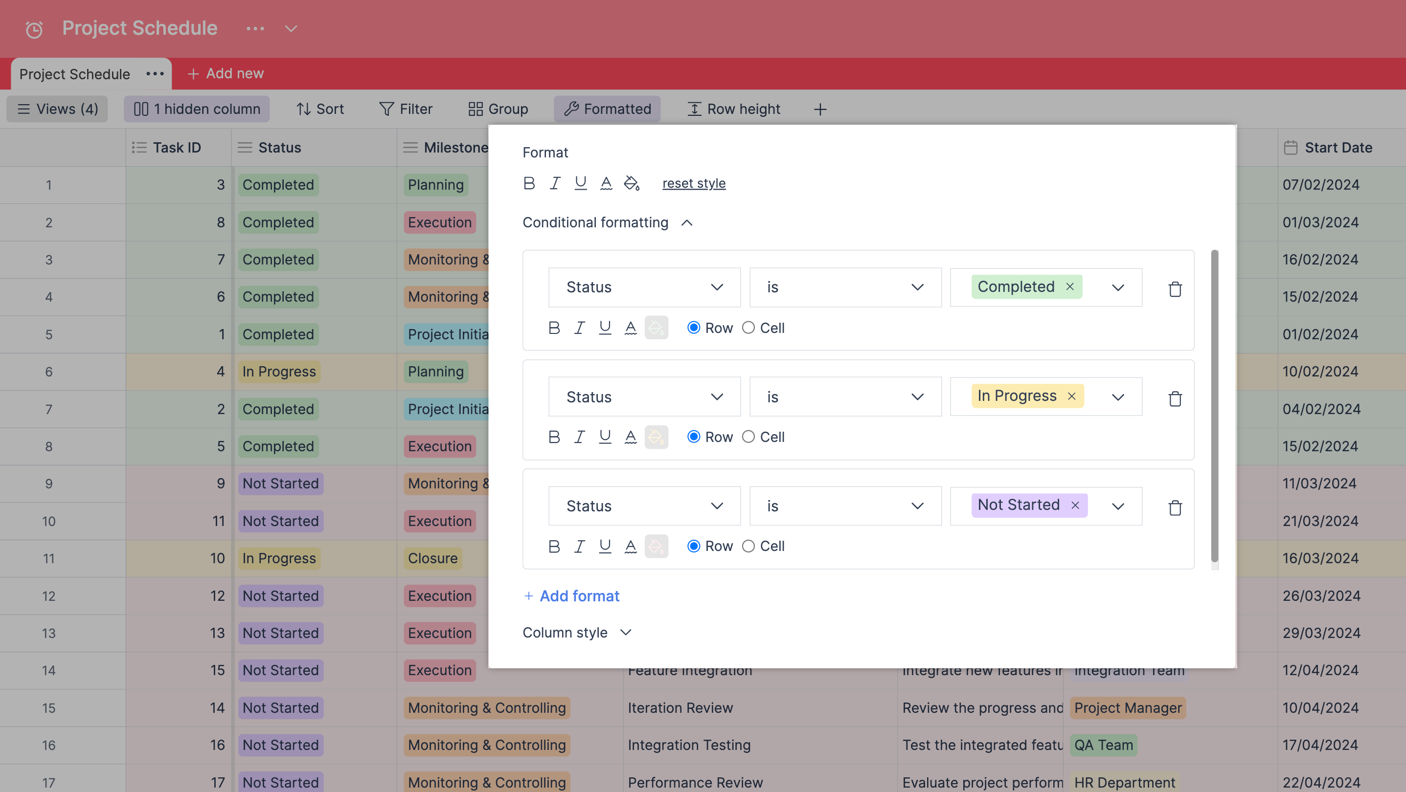 How to format records in retable