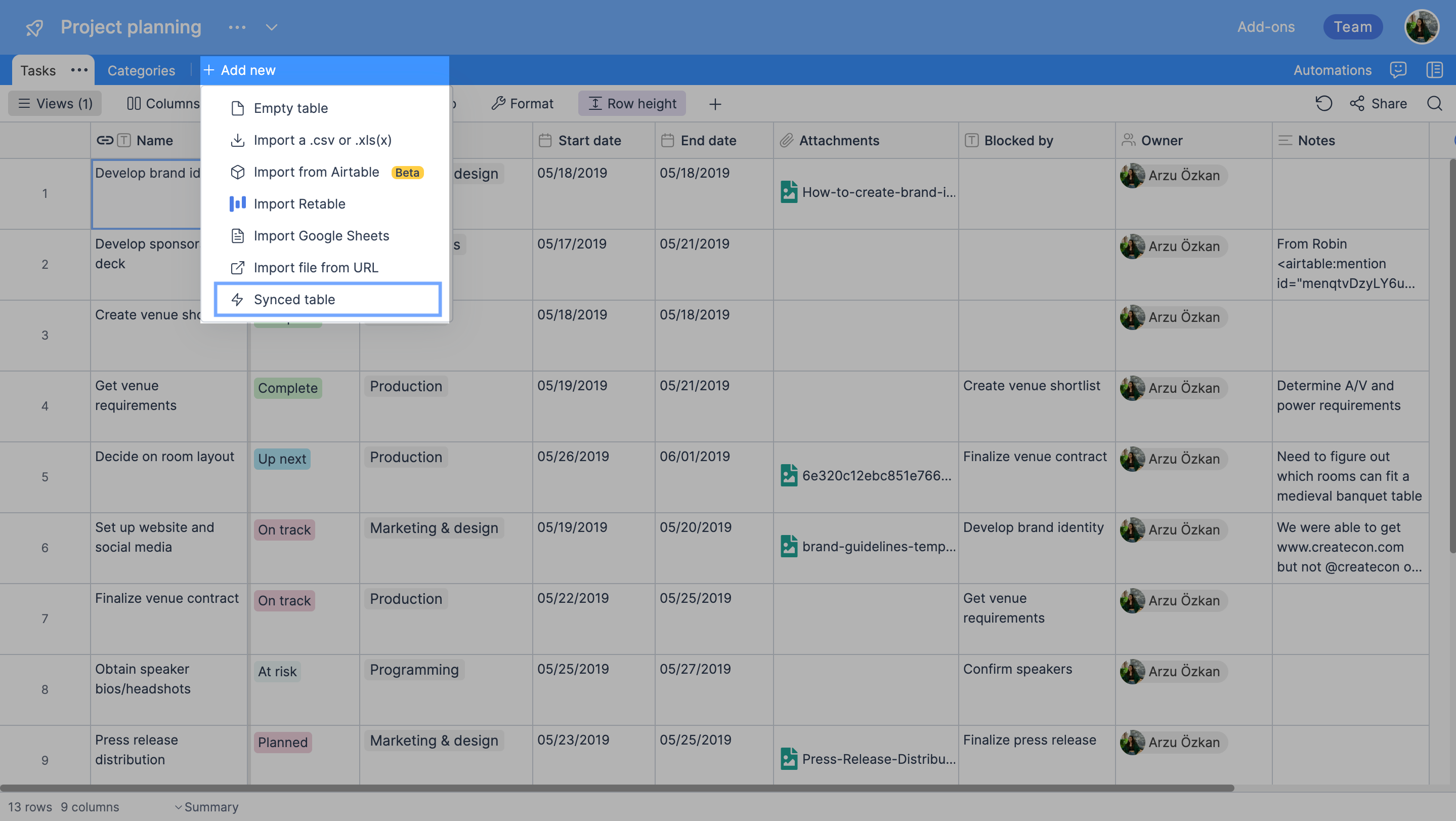 how to use retable table sync