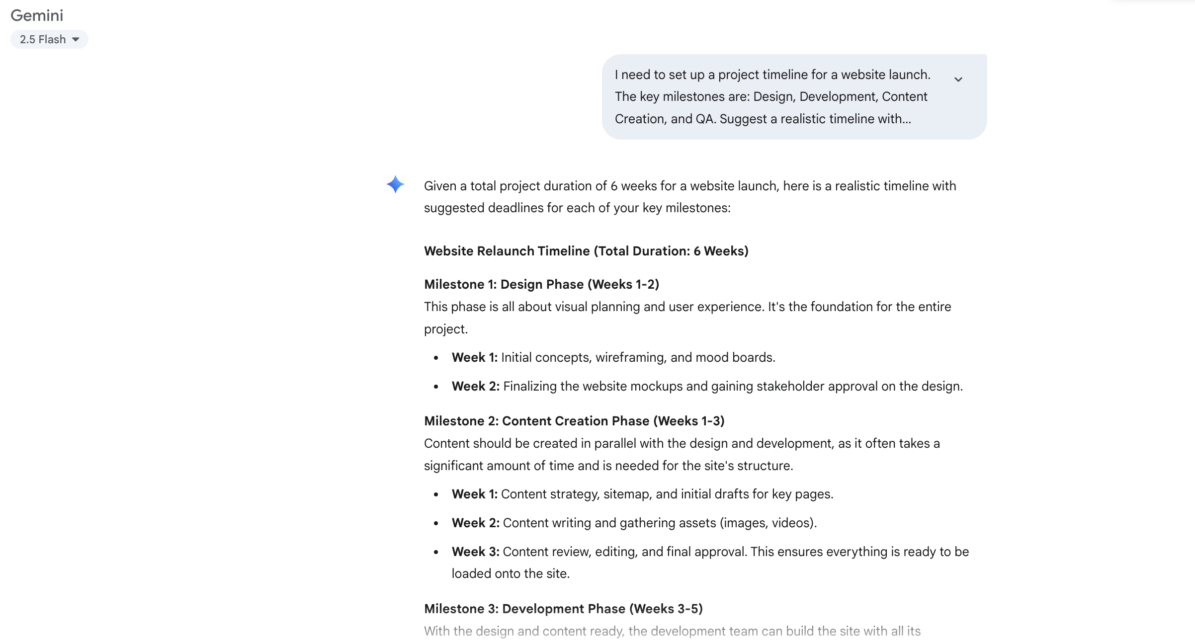 Creating a project timeline with gemini ai