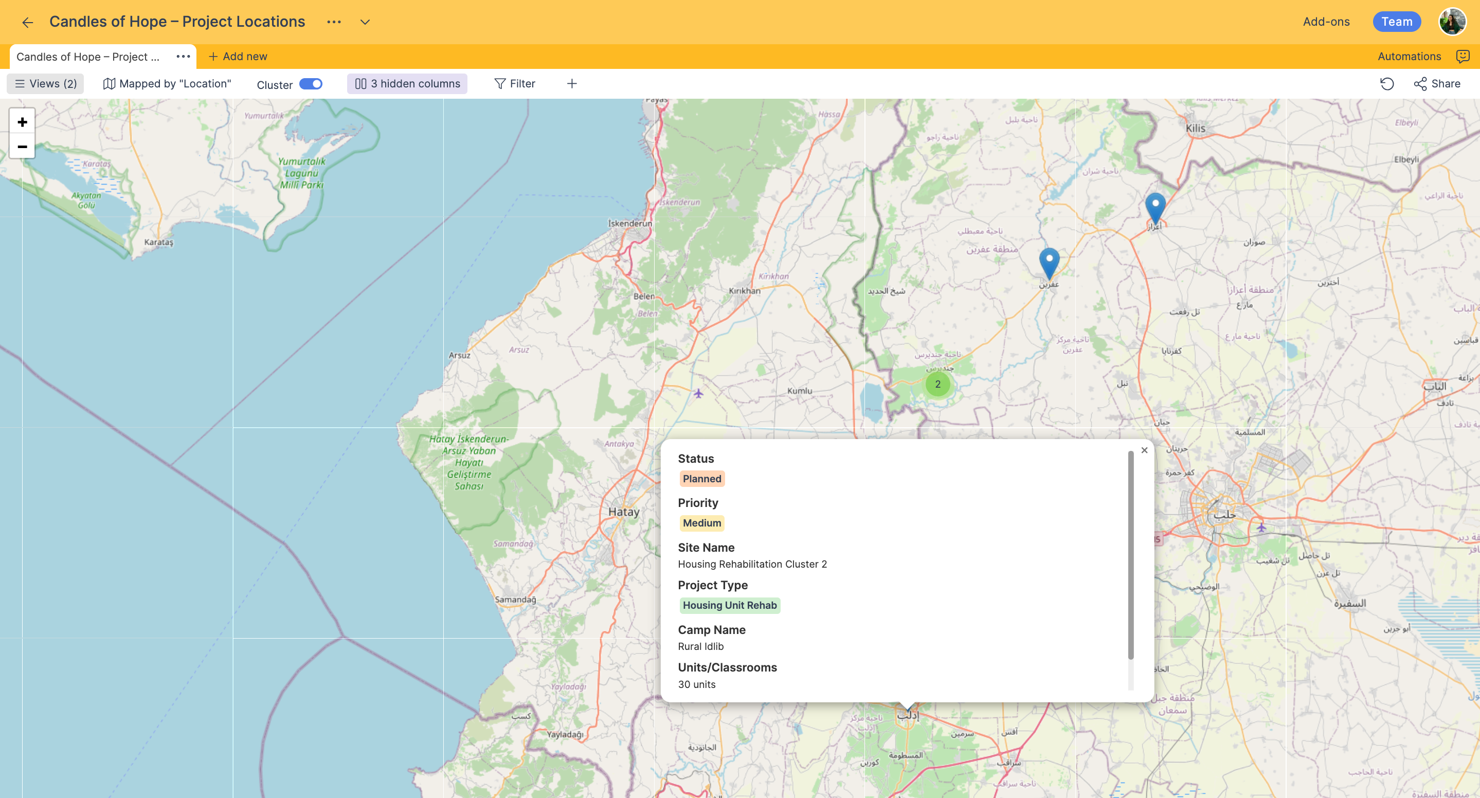 retable spreadsheet Map View