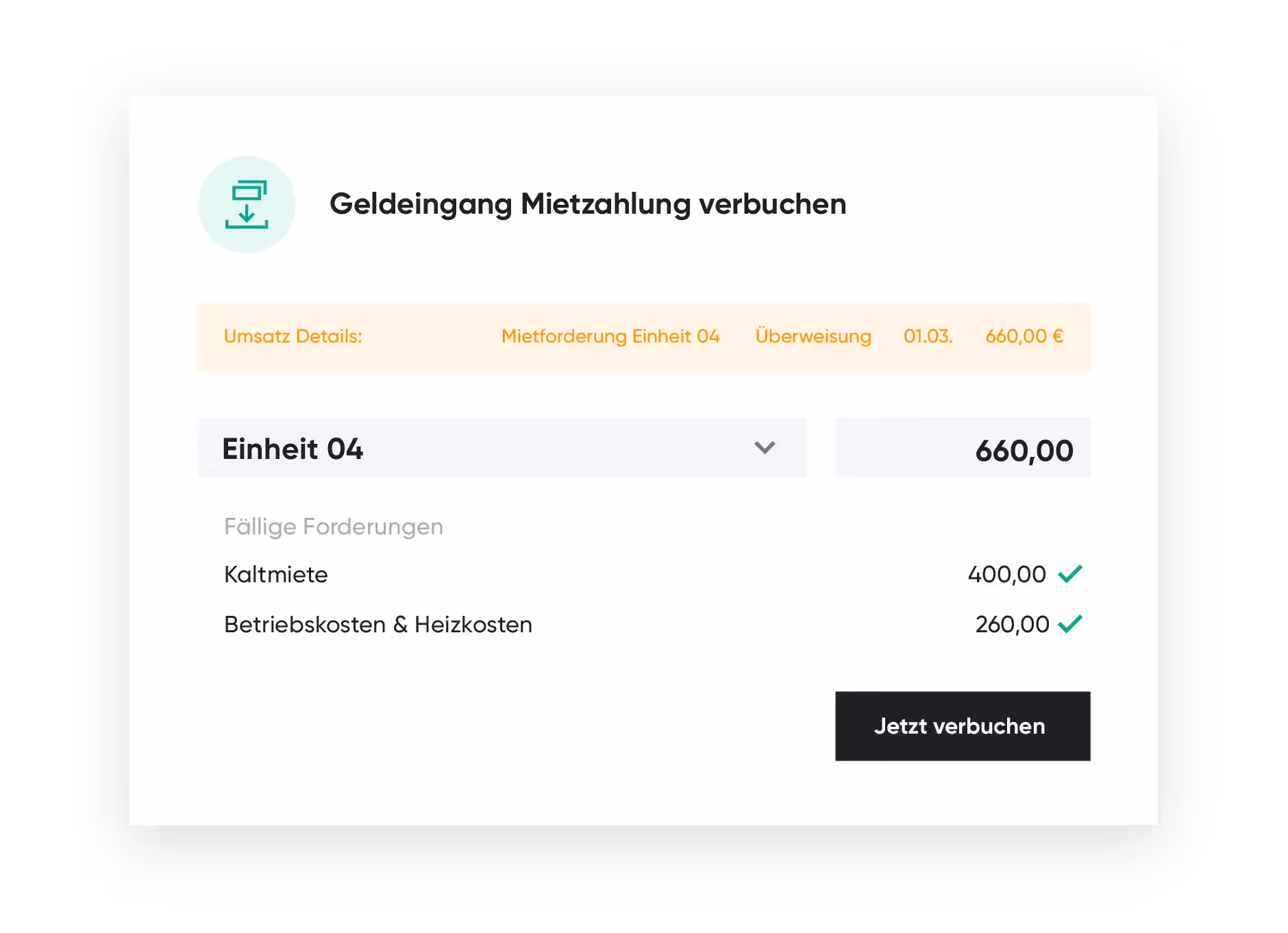 MV Mietzahlung geldeingang buchen