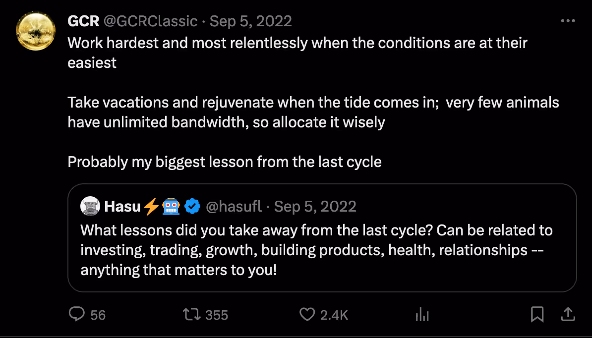 @GCRClassic Tweet giving advice to traders.