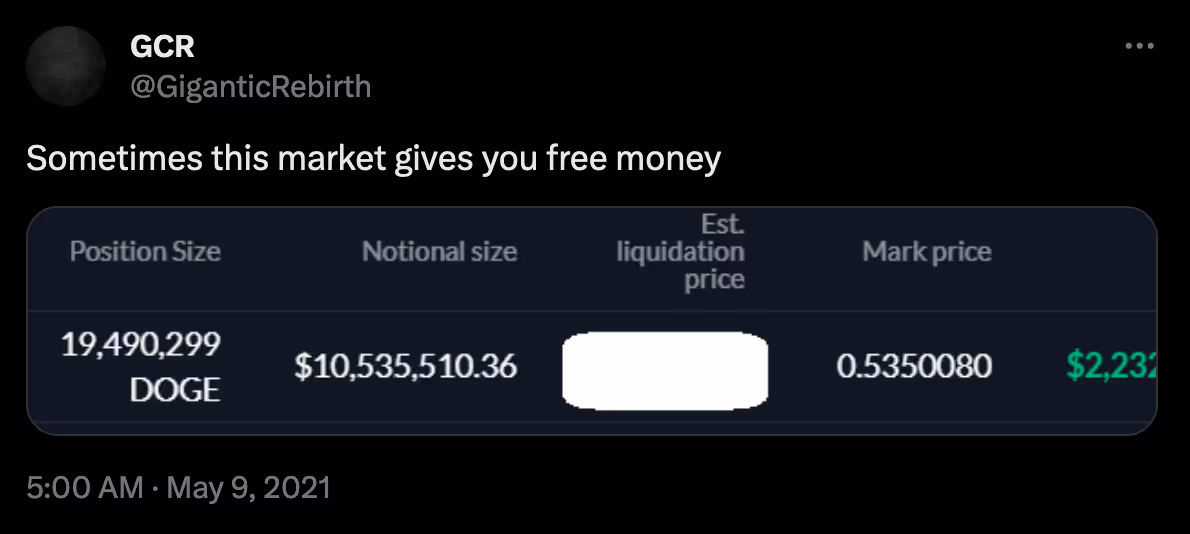 GCR commenting on a DOGE trade.