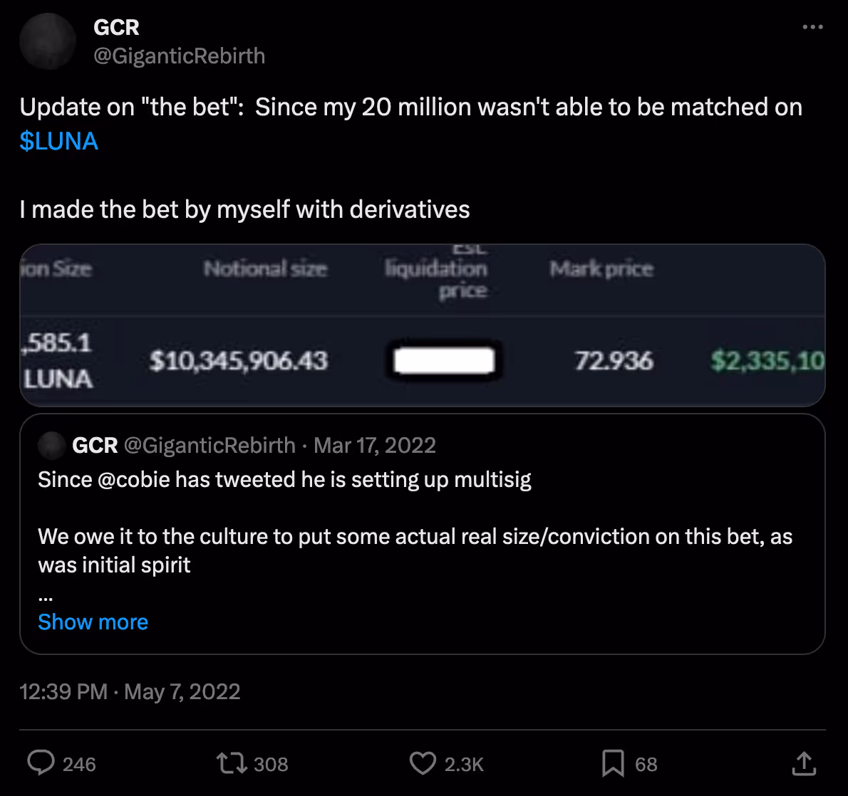 GCR further discussing his bet against LUNA using derivatives.
