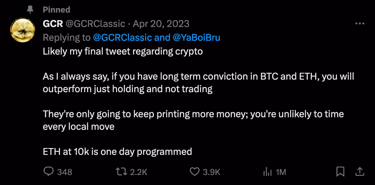 GCR's last posted Tweet on his X account.