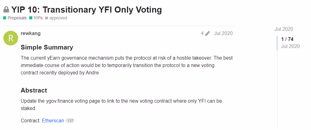 Andrew Kang’s governance proposal on Yearn Finance