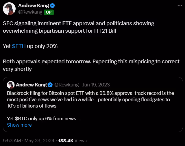 Andrew Kang on ETH’s mispricing with upcoming catalysts