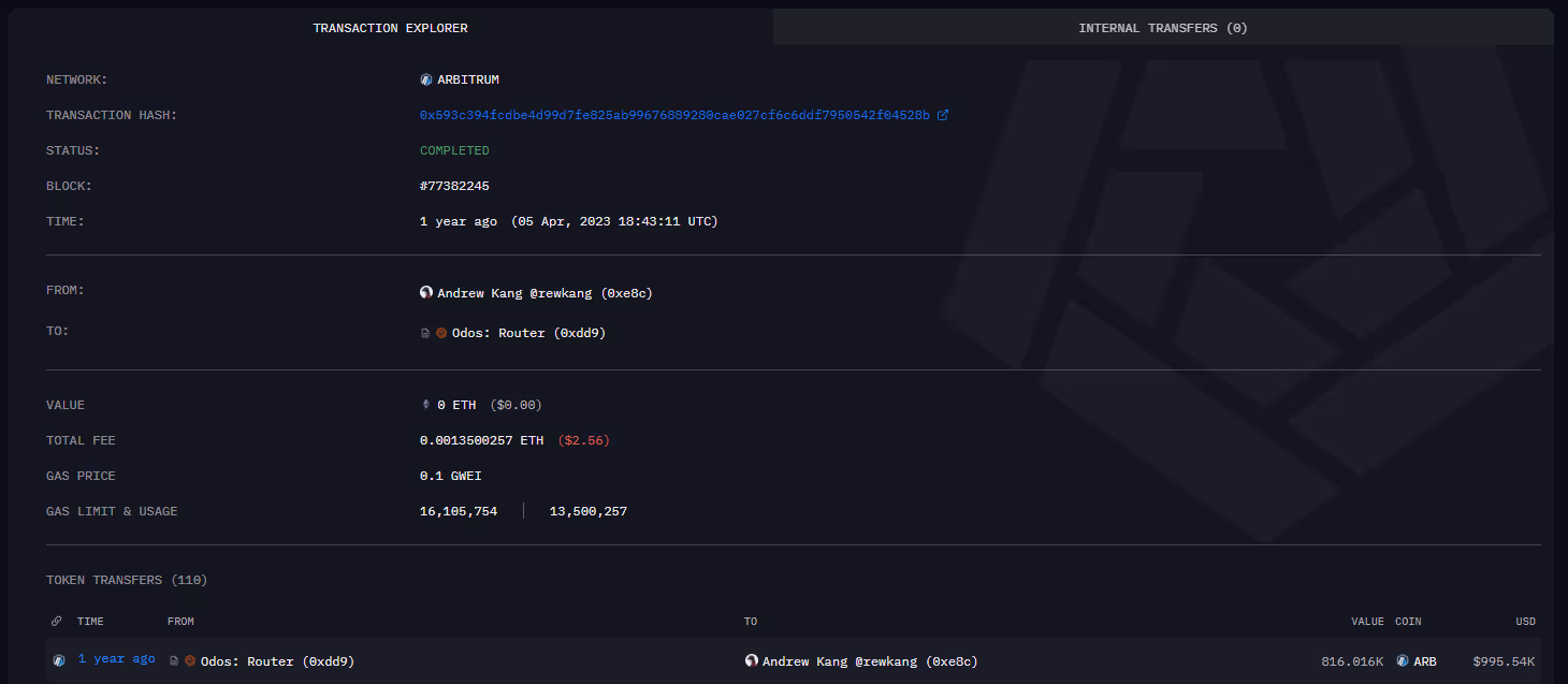 One of the three purchases of ARB tokens (0xe8c)