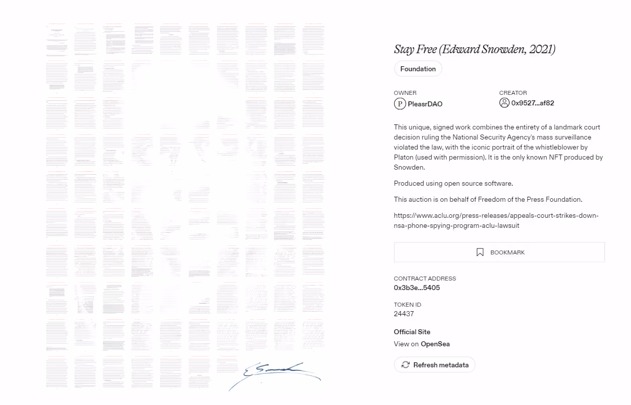 The Edward Snowden Stay Free NFT
