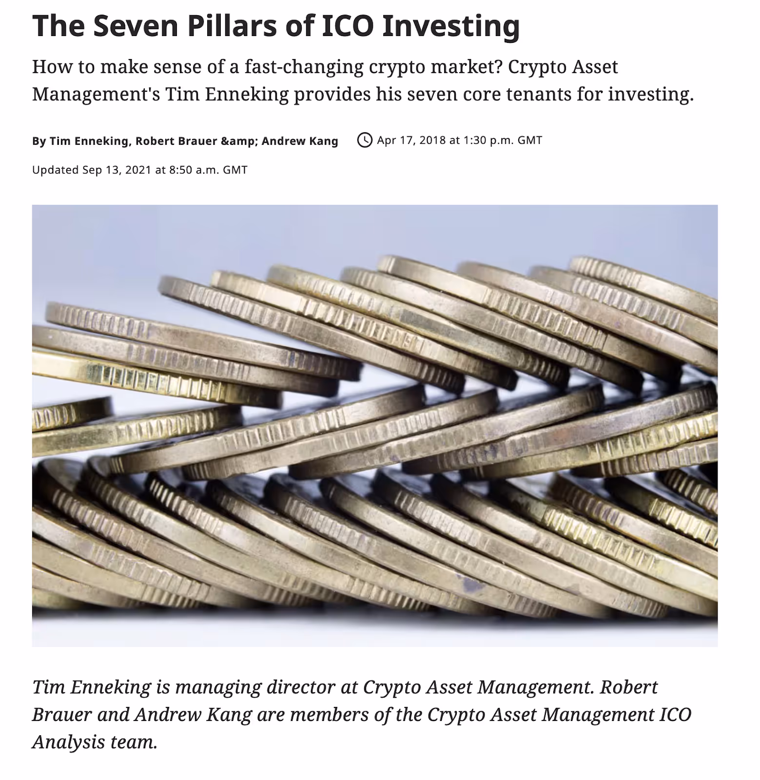 An article co-written by Andrew Kang and other members of the Crypto Asset Management team
