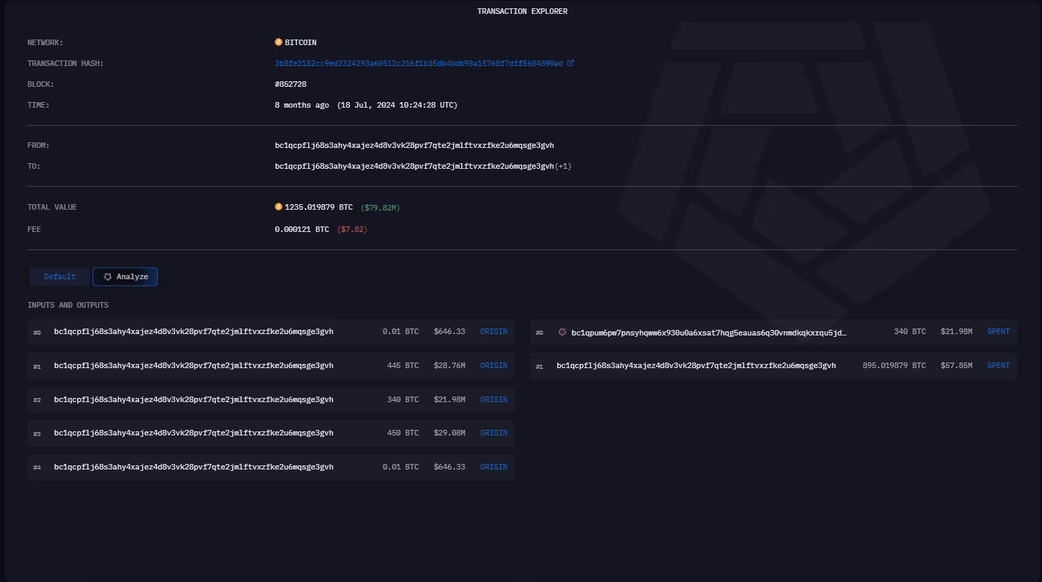 bc1qc transfers 340 BTC to suspected Abraxas Capital address, bc1qu