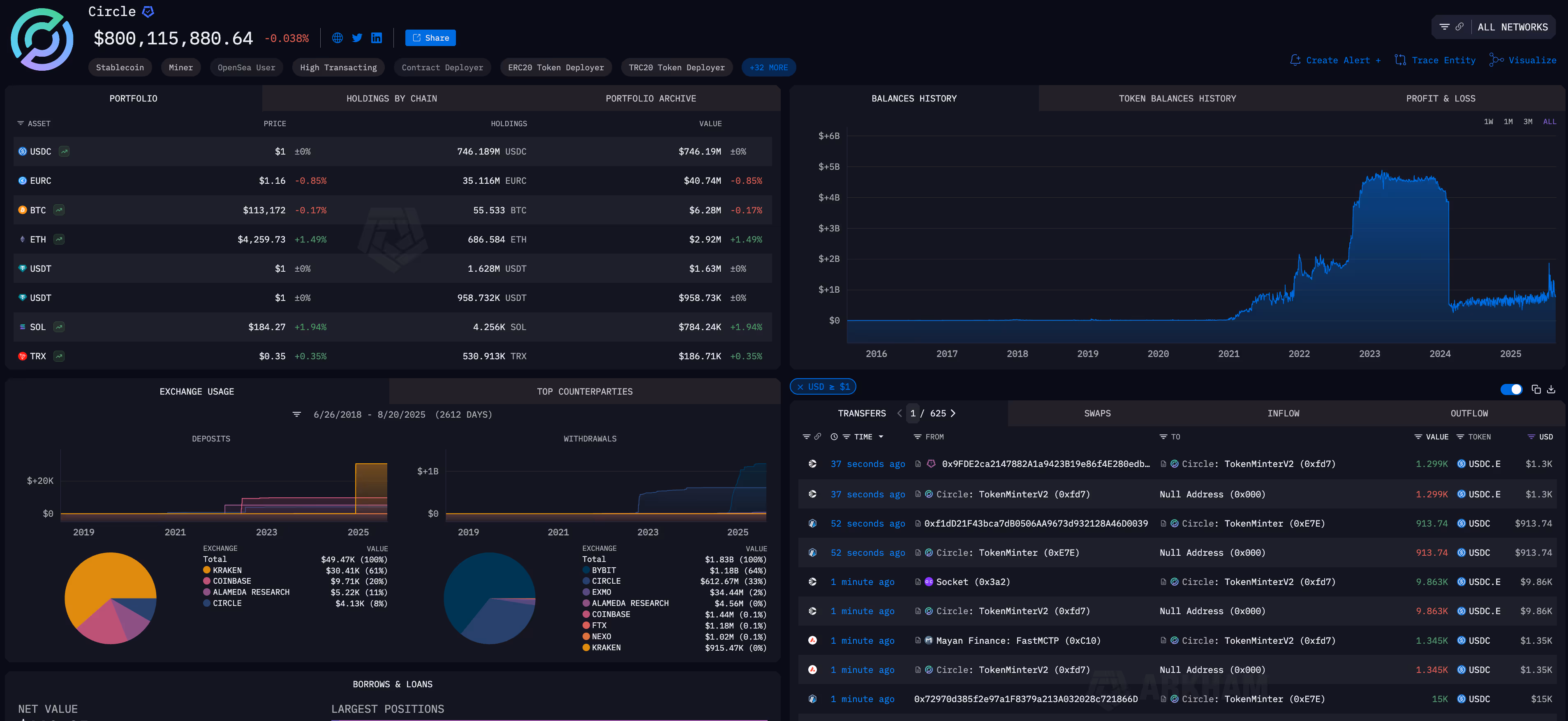 Circle entity on Arkham Intel platform