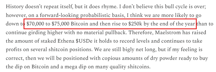 A prediction made by Arthur Hayes in his Substack