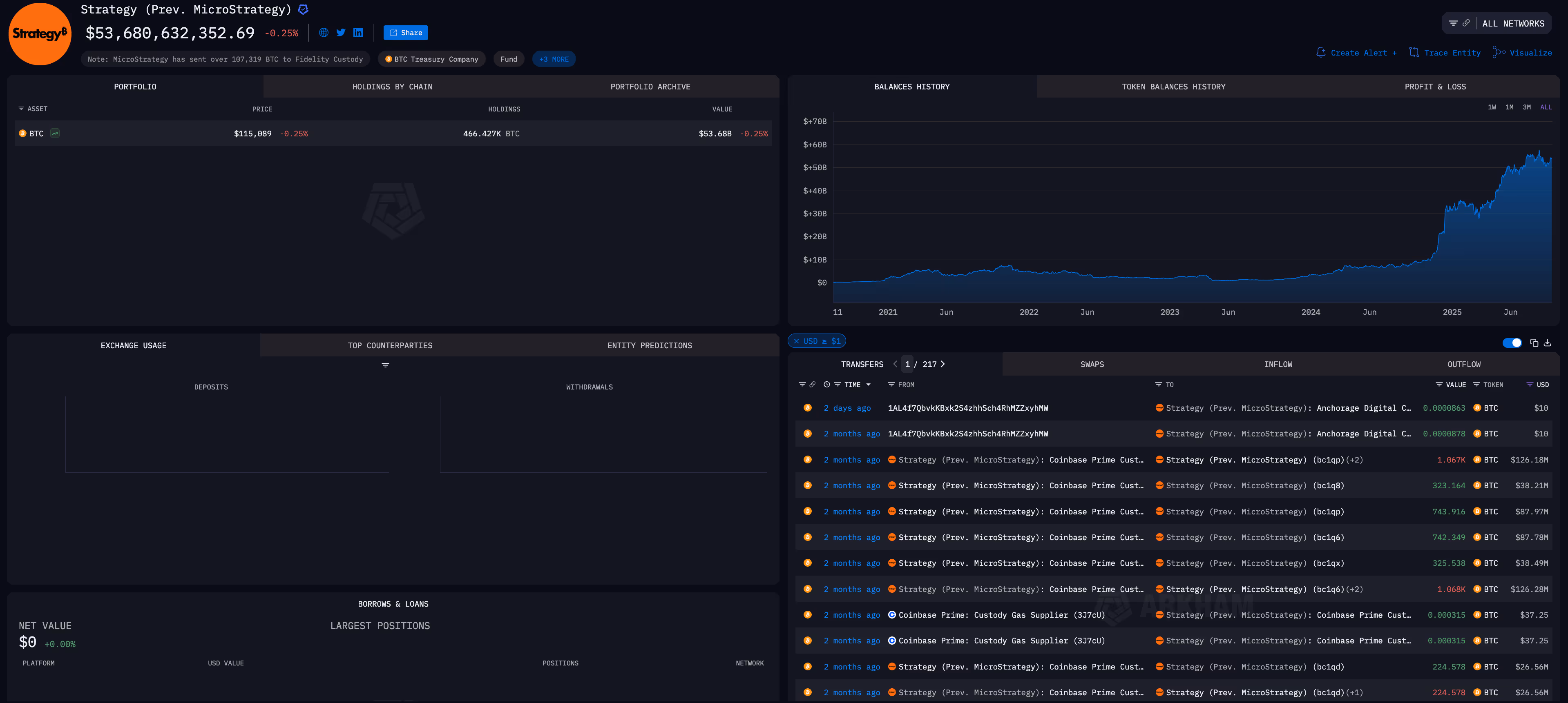 Strategy entity on Arkham intel platform