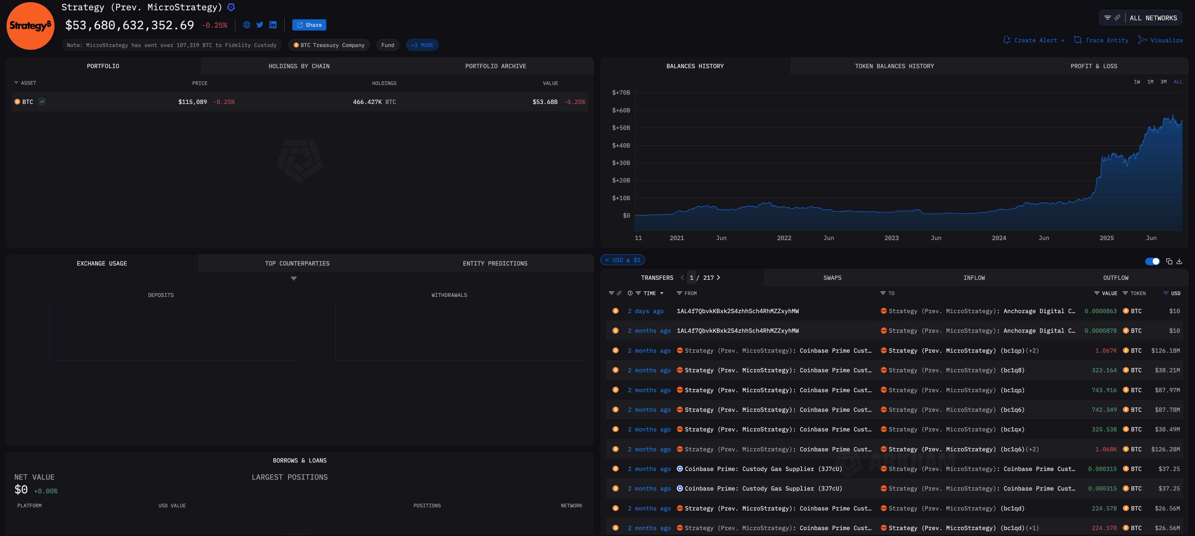Strategy entity on Arkham intel platform