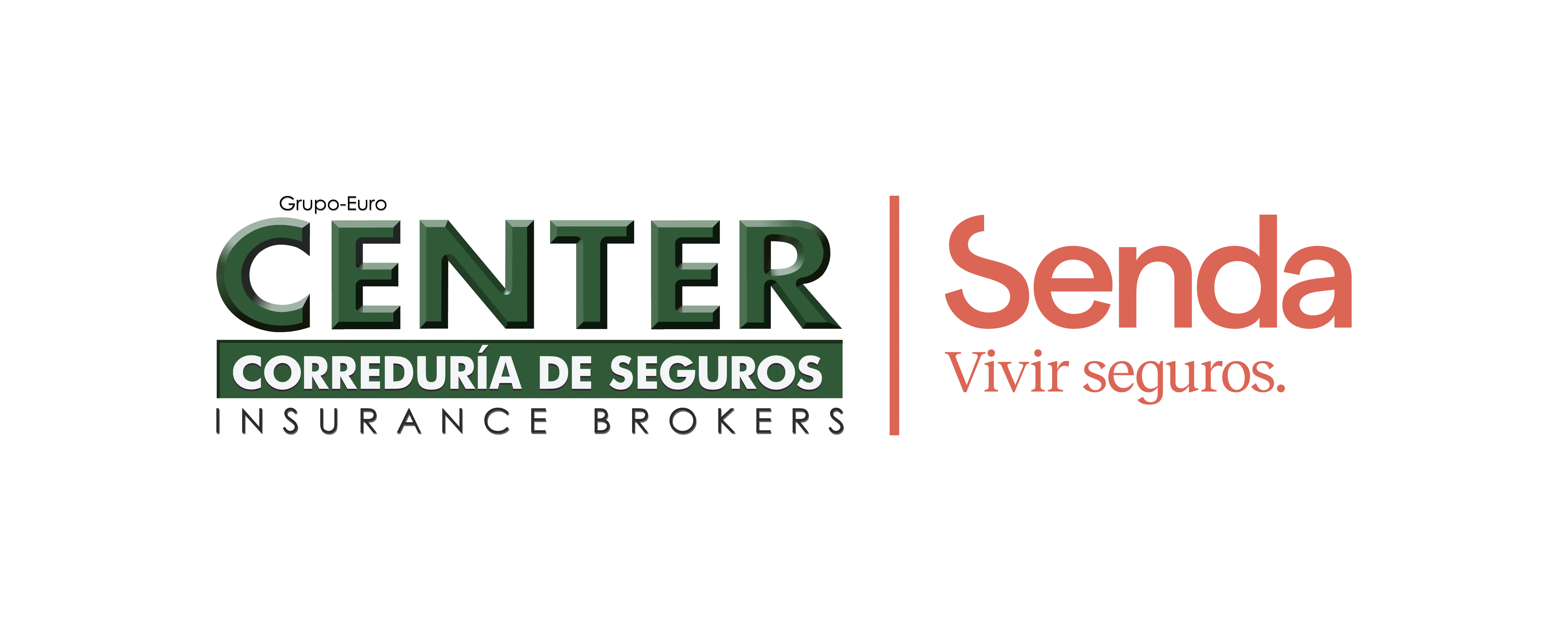 Logotipo de CENTER Correduría de Seguros y Senda, con el lema "Vivir seguros".