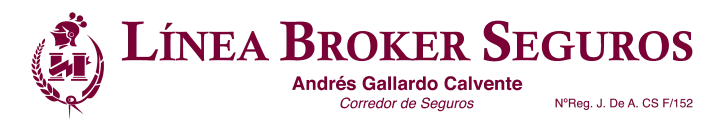 Logotipo de Línea Broker Seguros con el nombre de Andrés Gallardo Calvente y su título como corredor de seguros.