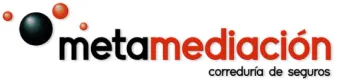 Logotipo de Metamediación, con texto en negro y rojo, acompañado de círculos en diferentes tamaños.