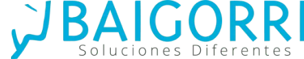 Logotipo de Baigorri con el texto "Soluciones Diferentes" en azul y negro.