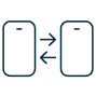 Dos teléfonos móviles con flechas que indican intercambio de datos.