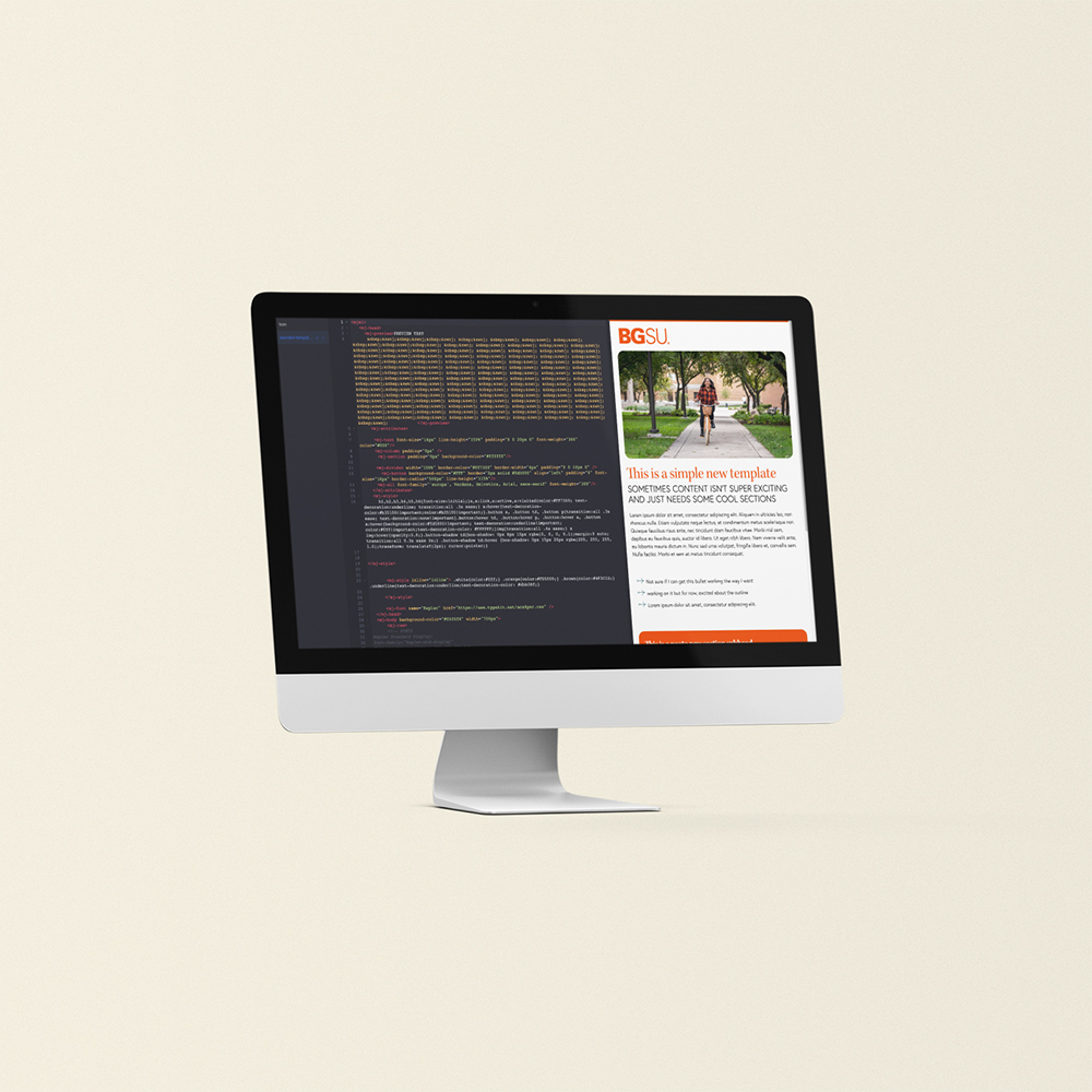 Mac mockup with code and html email preview
