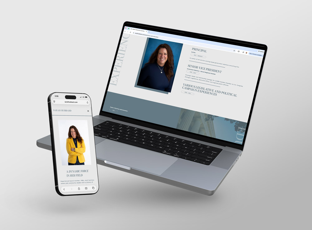 mockup of Sarah Hubbard's website on a laptop and phone