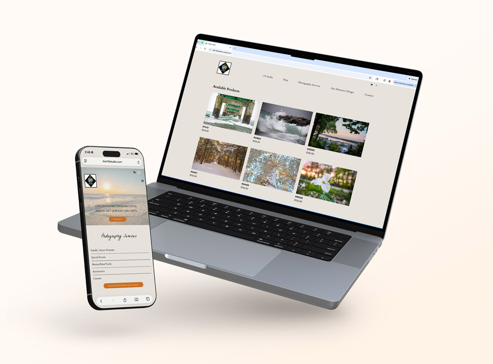 mockup of 119 Studio's website on a laptop and phone