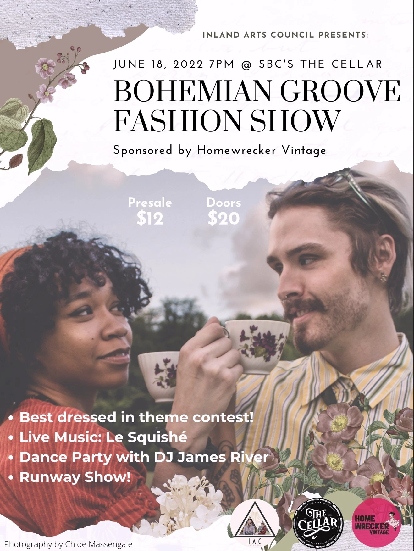 A poster for Inland Arts Council's Bohemian Groove Fashion Show. 