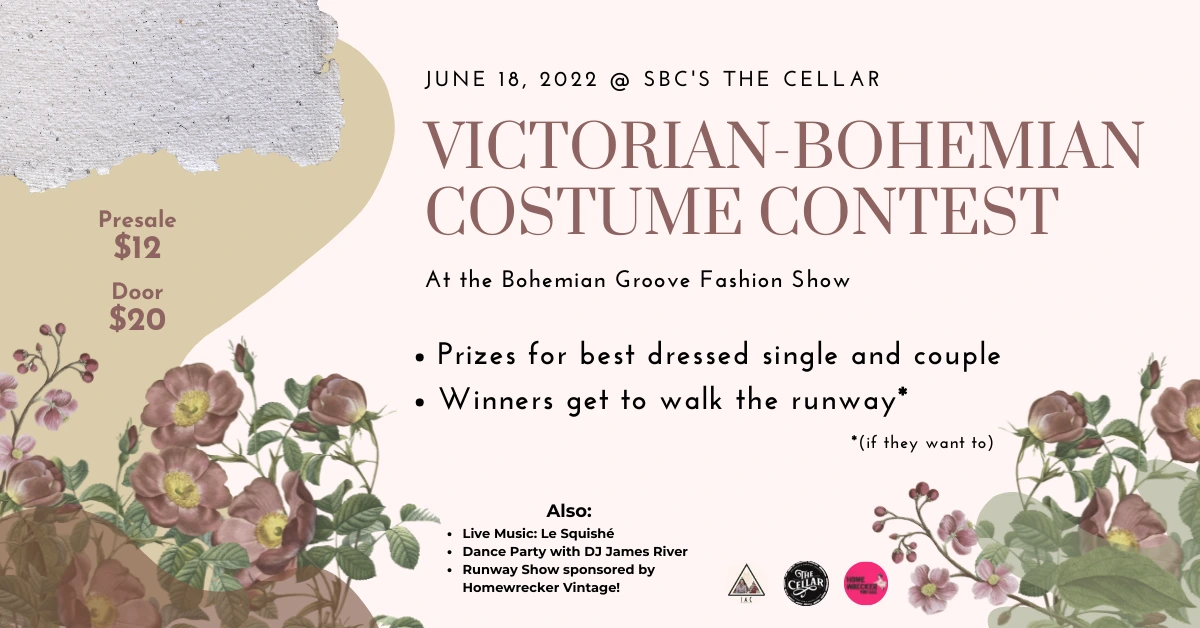 Social media poster for the Victorian-Bohemian costume contest at the runway show.