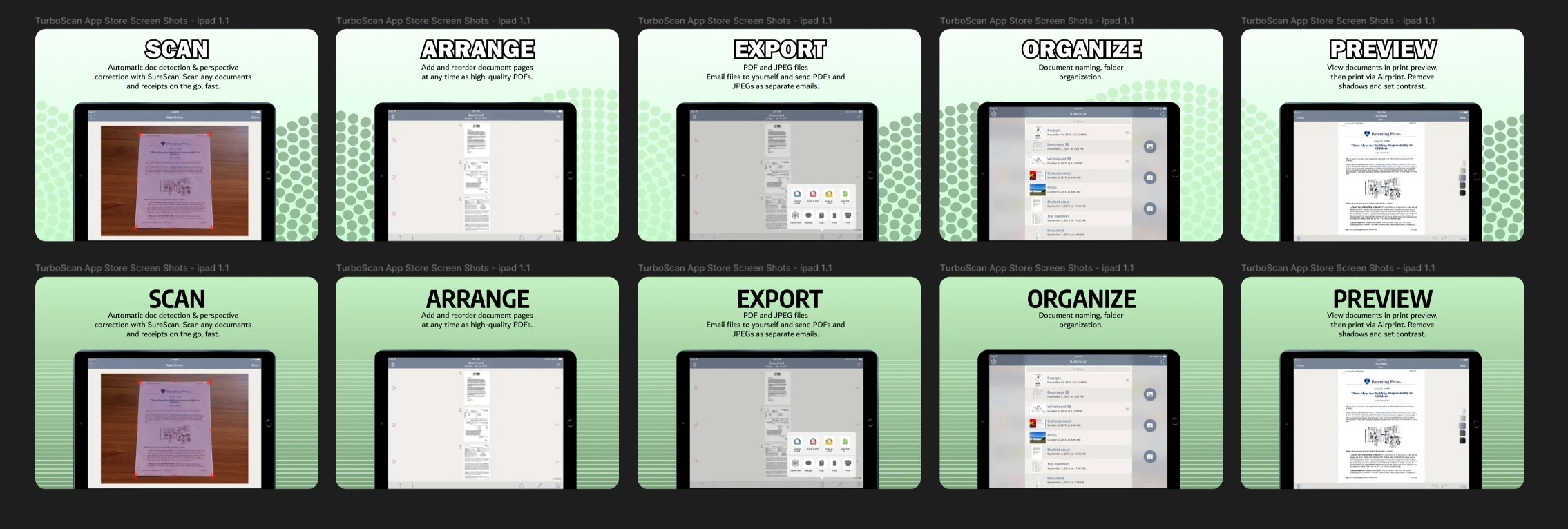 Version 1 and 2 of iPad screenshot redesigns.