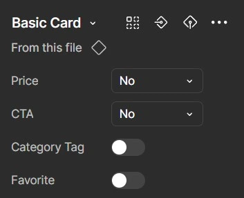 Control toggles and dropdowns for component variants.