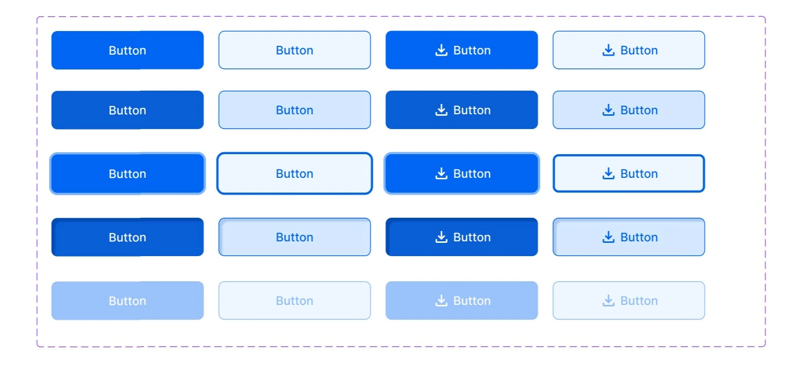 Button component variants side by side.