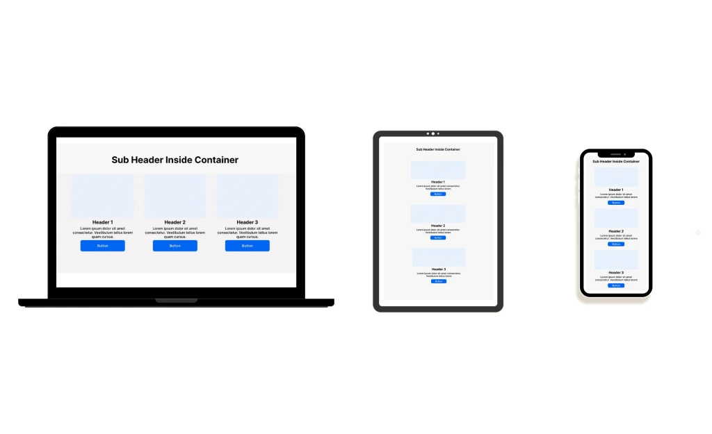 Responsive preview of components on desktop, tablet, and mobile mockups.