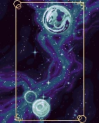 A pixel art design of a planet in space.