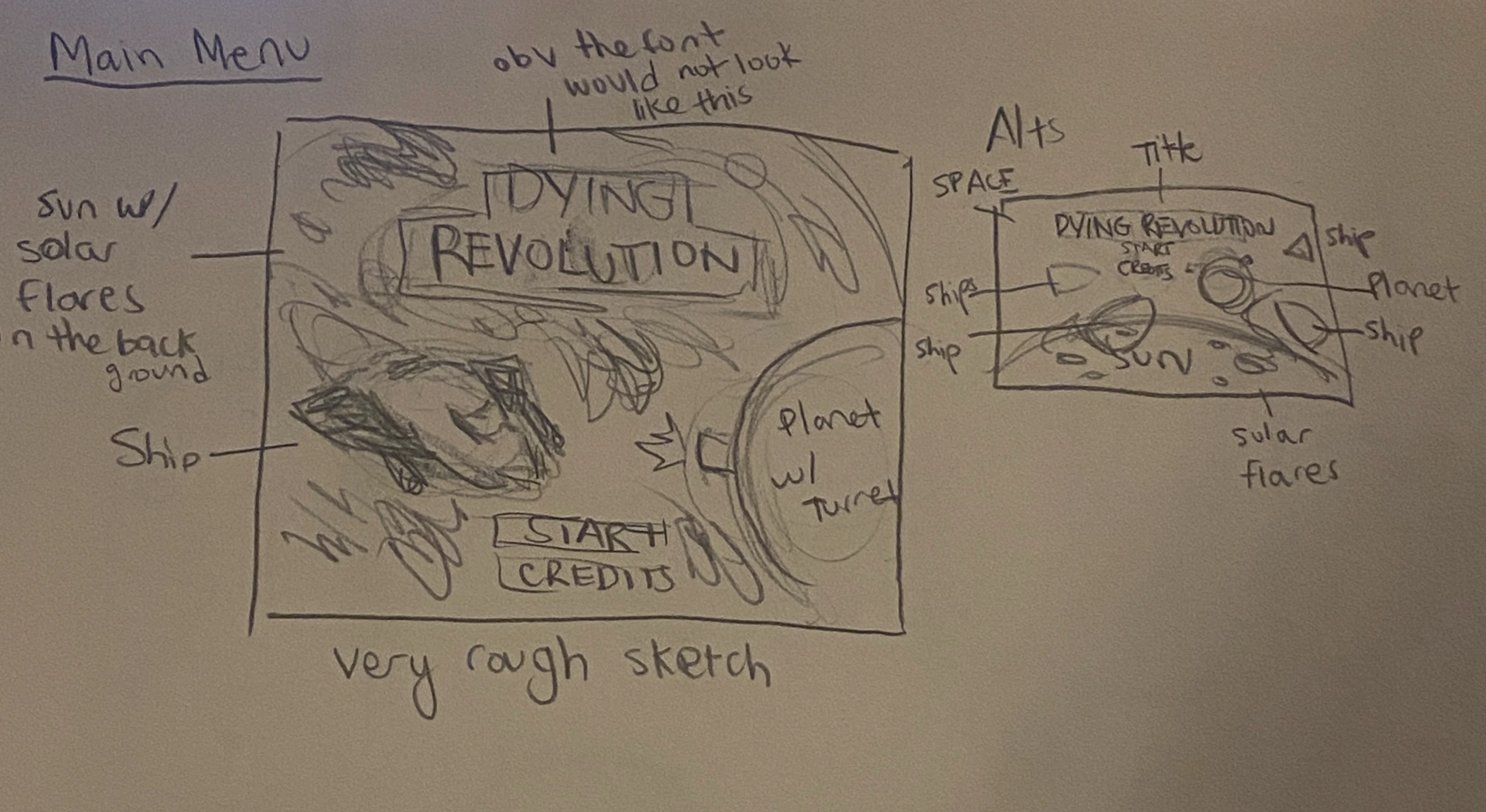 A sketch of the Dying Revolution main menu.
