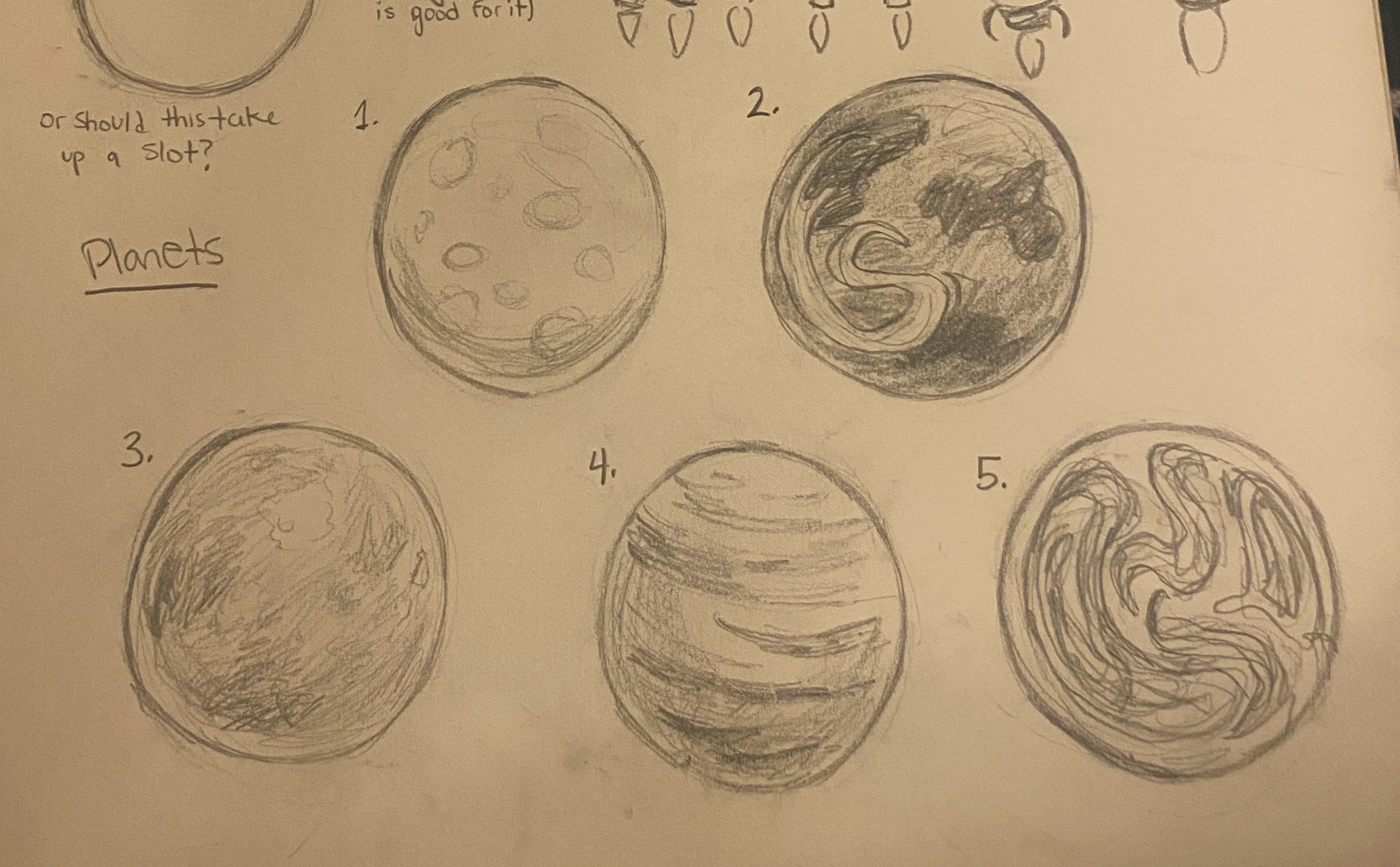 Sketches for different planet designs.