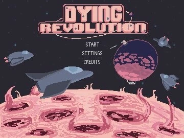 Main menu mockup with enemy ships shooting at the asteroid near the sun.