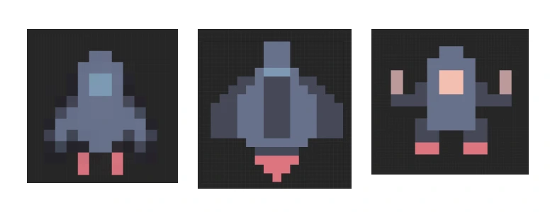 Three designs for the enemy ships.