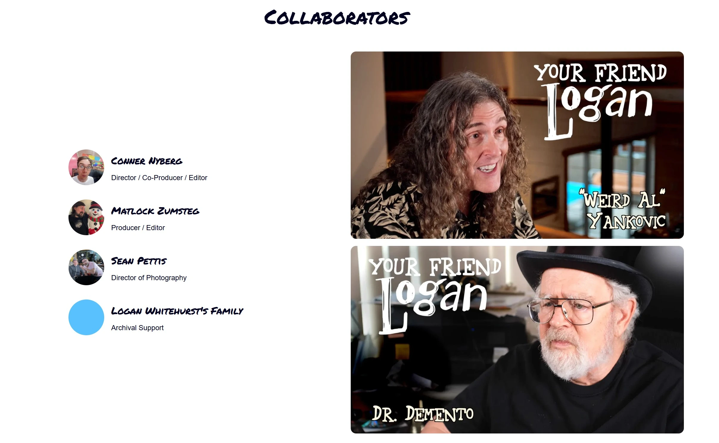 Your Friend Logan Collaborators block.