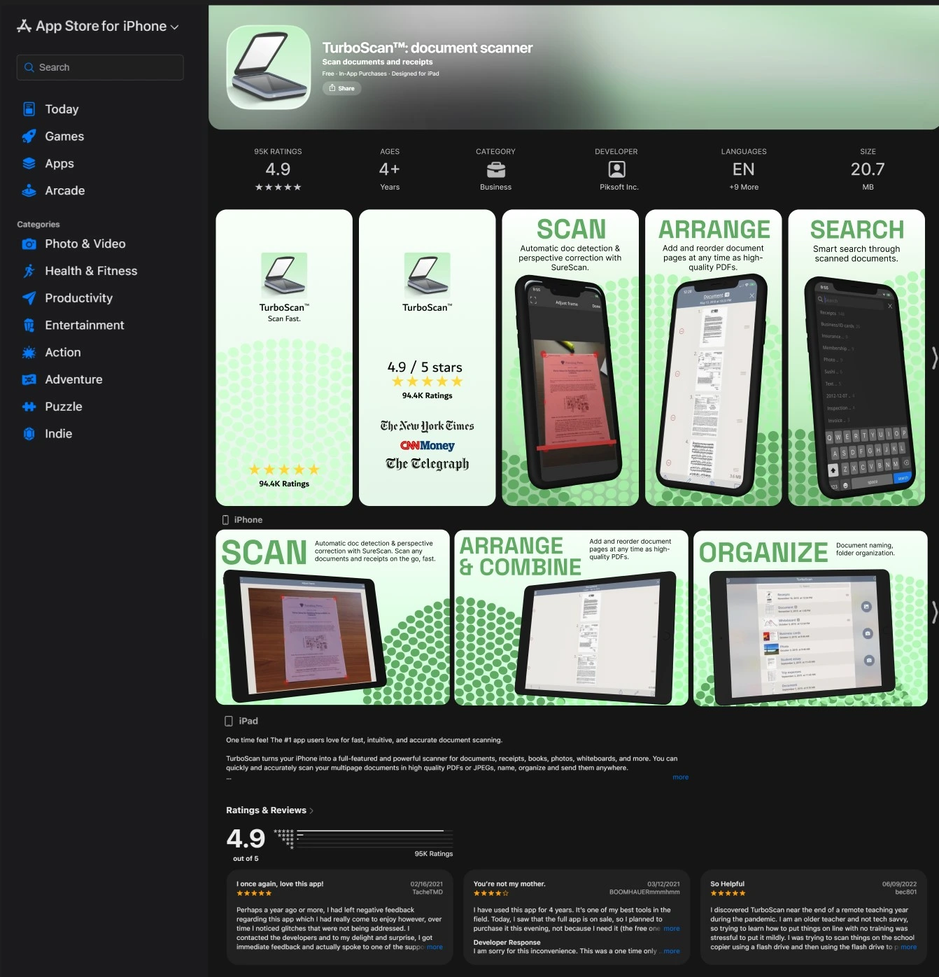 Apple App Store mockup for TurboScan redesign version 3