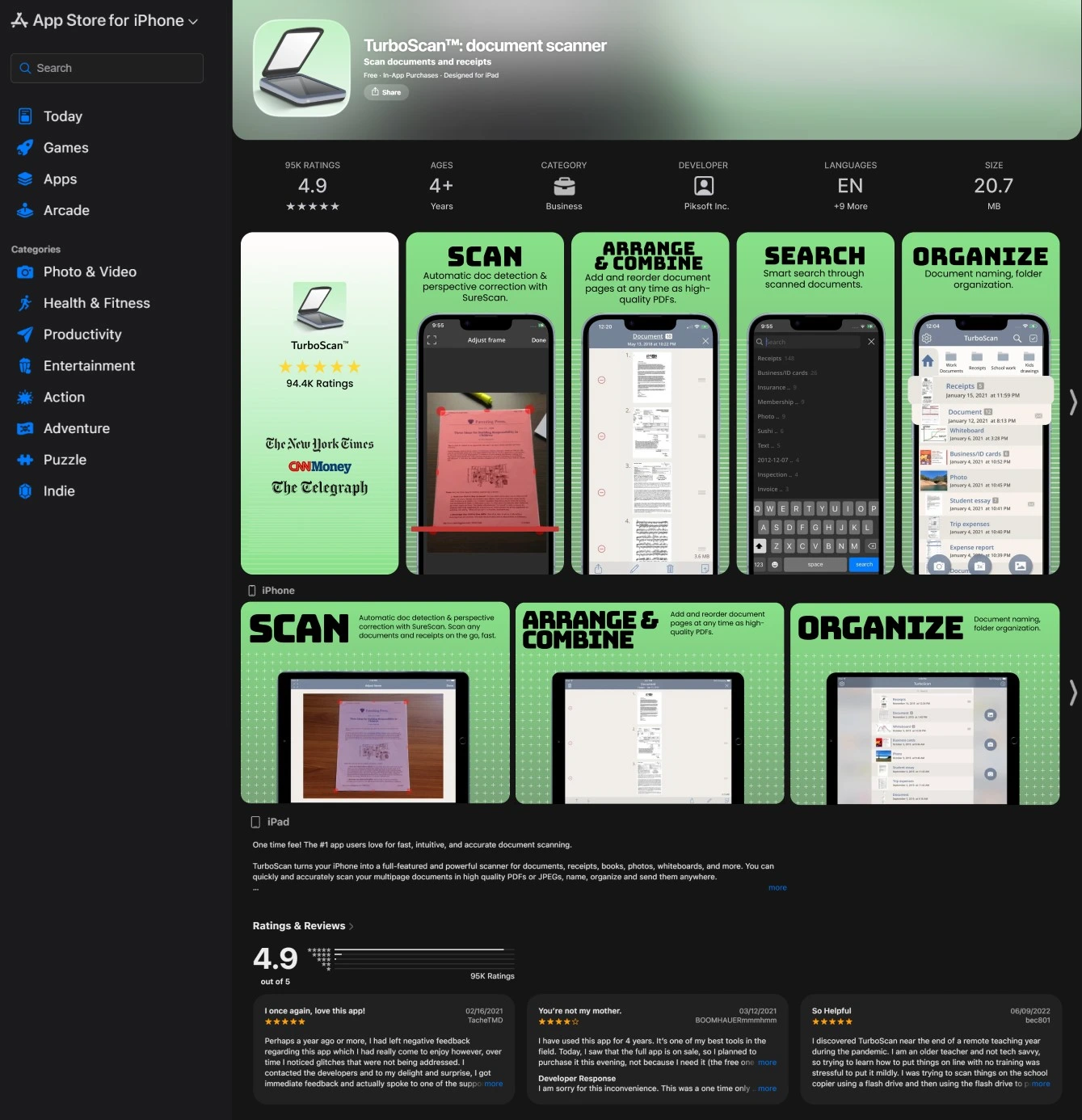 Apple App Store mockup for TurboScan redesign version 4