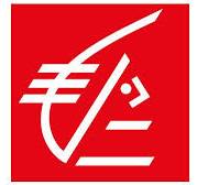 White abstract geometric design composed of lines and shapes on a red square background.