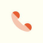 Stylized phone handset icon in orange and peach colors on a light background.