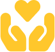 Two yellow hands holding a heart symbol above them.