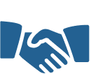 Blue handshake icon representing agreement or partnership.