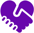 Purple handshake icon forming a heart shape.