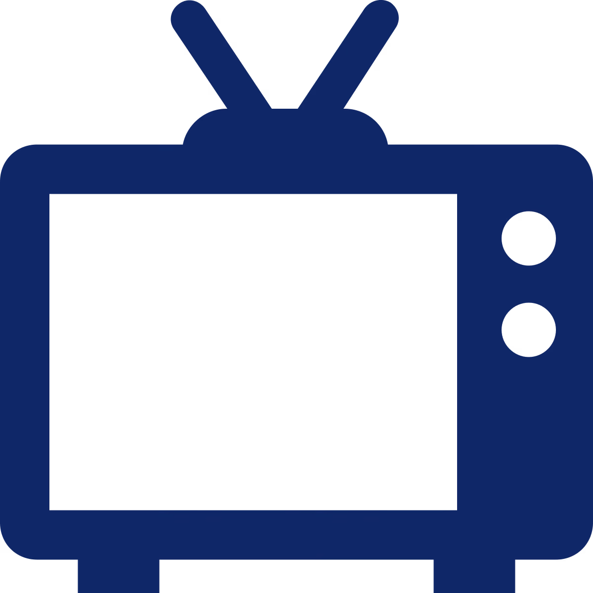 Icon of a vintage television set with two antennae on top and two circular buttons on the right side of the screen.